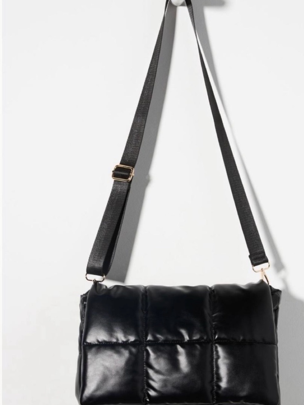 Anthropologie Black Quilted Puffer Crossbody Bag